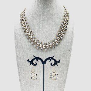 Rhinestone Necklace and Earring Set Elegant Gold Tone Bridal Jewelry